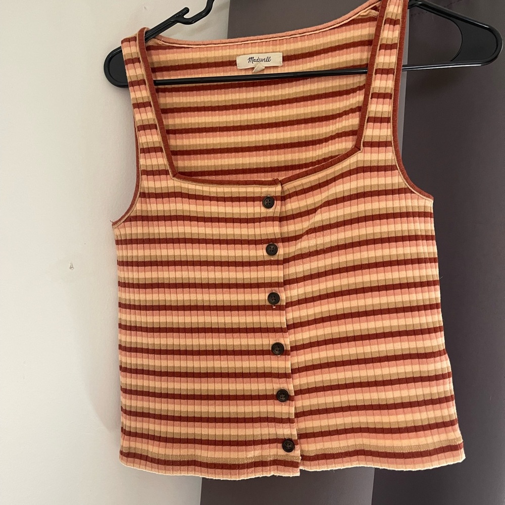 (Re)sourced Ribbed Button-Front Crop Tank in Braxton Stripe